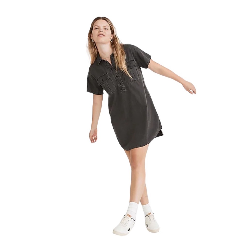 MADEWELL Denim Popover Shirt Dress Lunar Wash/Grey Size Small